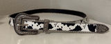 Western-Style Black and White Cow Print Belt with Silver Buckle Photo 0