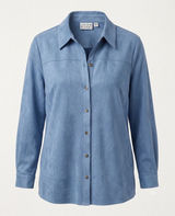 Joan Rivers Womens 1X Blue Faux Suede Button Down Shirt Long Sleeve Shacket Top Photo 0