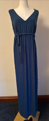 A Pea in the Pod Slate Blue V-Neck Sleeveless Maxi Dress with Tie Waist Photo 0