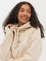 Bench Womens M Cream Cropped Pullover‎ Hoodie Sweatshirt Embroidered Logo Photo 0