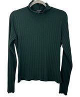 J. Crew Dark Green Ribbed Ruffle Neck Mock Neck Long Sleeve‎ Top Feminine Winter Photo 0