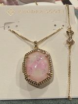 Kendra Scott x LoveShackFancy | Gold Plated Pink Flower Locket Pendant Necklace Photo 0