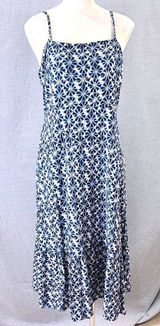 GAP Navy‎ Blue Geometric Print Smocked Waist Tiered Maxi Dress Size 14 Photo 0