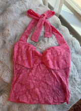 Pink Lace Floral Halter Top Photo 0