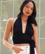 Vacation Bliss Black Halter Wrap Crop Top Photo 0