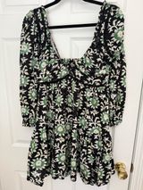 Free People Black Mini Dress with Green & Cream Floral‎ Print Photo 0