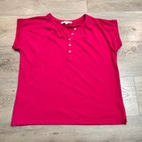 LOFT Loose Button Henley Top‎ Hot Pink Short Sleeve Casual Blouse Size Medium M Photo 0