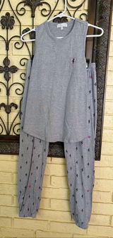 PJ Salvage Pajama Set Sz S Gray Pink Lightning Bolt Joggers Tank Pajamas Sleep Photo 0