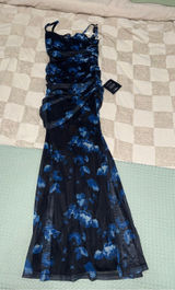 Lulus Flirty Phenomena Black Blue Floral Mesh Drop Waist Maxi Dress XS NEW Photo 0