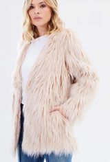 Lioness Portofino Faux Fur Coat XS/S Blush Cream Shaggy Oversized Mob Wife Photo 0