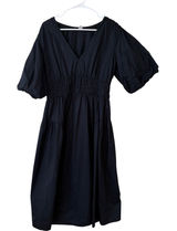 Old Navy‎ Black Cotton Poplin Puff Sleeve Smocked Empire Waist Midi Dress L Tall Photo 0