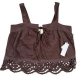 Rachel Zoe Women's Brown Cropped Eyelet Boho Hippie‎ Peasant Tank Top Size Large Photo 0