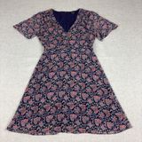 Madewell Dress Womens 6 Blue Floral V-Neck Short Sleeve Fit Flare Lined Chiffon Photo 0