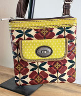Fossil Key-Per Crossbody Bag Retro Floral Red Yellow Turnlock Pocket Purse Photo 0