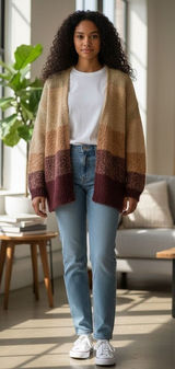 Lucky Brand Brown Ombre Dye Oversize Open Cardigan In Rust Wool Blend Size M Photo 0