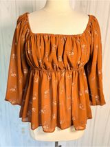 EASEL 3/4-Balloon Sleeve Floral Babydoll Style Blouse, Medium, Amber Cottagecore Photo 0