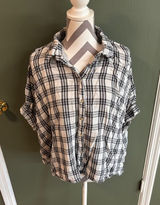 Lightweight Black & White Plaid Button Photo 0