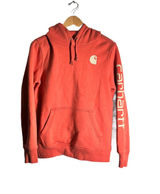 Carhartt Relaxed Fit Hooded Sweatshirt Women's Small Coral Logo Casual Cozy Photo 0