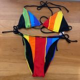 Victorias Secret Rainbow Colorblock Triangle Bikini Set Small High Leg String Photo 0