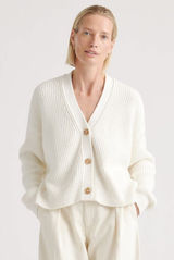 Quince White Organic Cotton Fisherman Boxy‎ Cropped Cardigan Photo 0