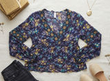 Meadow Rue Anthropologie Floral Embroidered Peplum Blouse Navy Blue Small Photo 0