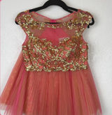 Sherri Hill‎ Sequin Embellished Tulle Party Dress Girls Pink Gold Cap Sleeve Photo 0