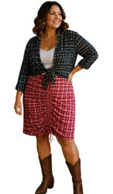 AKIRA Shirt Dress Multicolor Plaid Ruched Colorblock Casual Western Cowgirl 3X Photo 0