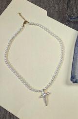 Boutique Shop Faux Pearl Cross Necklace Photo 0