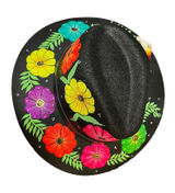 HAT MEXICAN Artisanal Hand Painted Fedora Floral Sombrero Panama Bohemian Black Photo 0