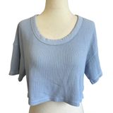 OFFLINE by Aerie Blue Waffle Knit Cropped T-Shirt Womens XS Scoop Neck | 0079 Photo 0
