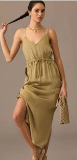 Love The Label Anthropologie Sleeveless Utility Satin Green Midi Dress Size‎ XS Photo 0