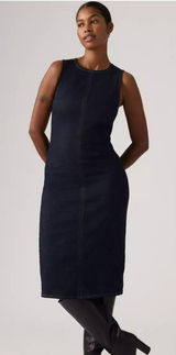 New Levi's M Denim Column Midi Dress Fem Fatale Dark Wash Size Medium Photo 0