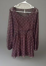 Free People Baby Dee Dress Maroon A Line Burgundy XS Retro‎ Geometric Photo 0