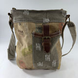 Canvas Patchwork Crossbody Bag Olive Tan Distressed Military Style Messenger Photo 0