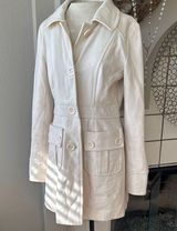 Tulle Peacoat medium Ivory Wool Blend Long Jacket Old Money Career Button-Up Photo 0