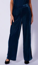 Wynne Collection Teal Blue Velvet Wide Leg Pants XL Elastic Waist Flowy‎ Elegant Photo 0