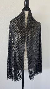Glam Black Sequin Sheer Mesh Wrap Shawl Scarf – Floral Circle Embellished Formal Photo 0