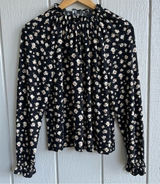 Reformation Ecovero‎ Black Floral Long Sleeve Theodora Top Blouse Size XS Photo 0
