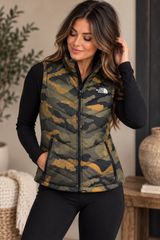 The North Face NWOT Tamburello 2 Burnt Olive Green Waxed Camo Print Puffer Vest Photo 0