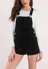 NWT Magnolia South Velvet Solid Overall Shorts Black Goth Stretch Size XS Photo 0