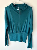 Free People Movement Teal Ribbed Long Sleeve Lightweight Hoodie Fitted Waist Photo 0