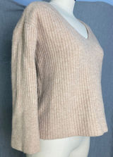 Rag & Bone Sweater‎ XS Oatmeal 100% Merino Wool Ribbed V Neck Bell Sleeve Photo 0