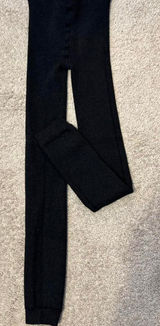 Black Opaque Footless Tights Cozy Ribbed Knit Winter Leggings Photo 0