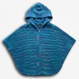 Fever Y2K Teal Blue Boucle Knit Hooded Zip Front Poncho Sweater Women Small Photo 0