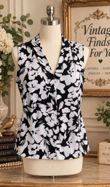 Calvin Klein Black & White Floral Sleeveless Blouse XL Photo 0