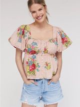 Love the label Rosette Babydoll Blouse Floral Peplum Top‎ Pink Anthropologie Photo 0