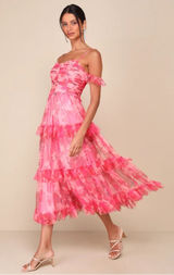 Lulus Exquisite Existence Pink Floral Mesh Pleated Ruffled Midi Dress Size XL Photo 0