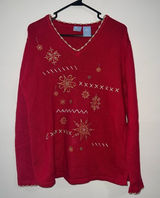 Holiday Editions Red with Gold Snow Flakes Christmas Sweater Size large Photo 0