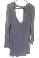 Free People Size Medium Blue Thick Knit Open Back Long Sleeve Tunic‎ Dress Photo 0