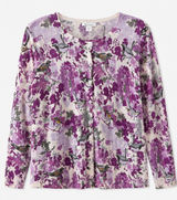 Garnet Hill Merino Wool Floral Bird Cardigan Purple Size Large Photo 0
